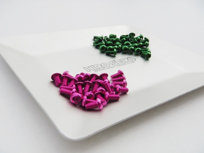 Aluminum Hex Screws in Green & Pink